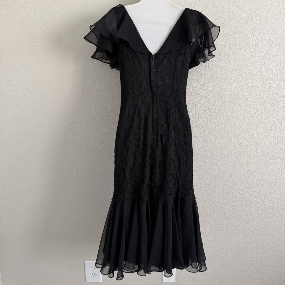 Vintage Casadei Dress 1980s Lace Bodycon Midi Flutter Sleeve Lined READ Cocktail - Picture 6 of 14